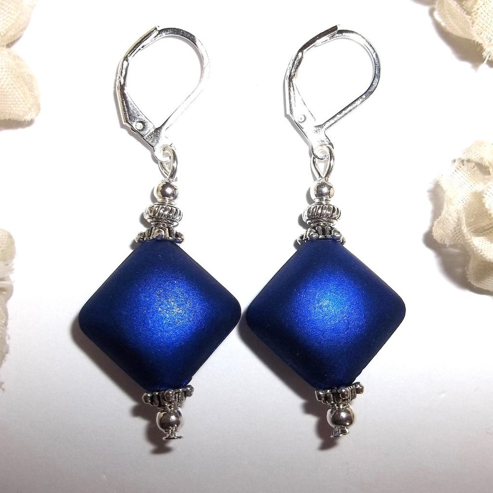 Earrings, Cobalt Blue Earrings, Blue and Silver Earrings, Blue Earrings Set C357